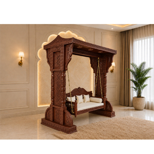 Balançoire en bois sur mesure pour espace de dessin, balançoire indienne traditionnelle en bois avec chaînes, design robuste en bois de teck, Royaume-Uni - Product Image 1