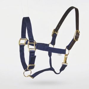 Cabestro de Seguridad para Caballo Azul Marino de Nailon con Corona de Cuero Genuino, Ajustable y Duradero para Equitación - Product Image 2