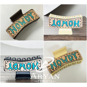 Western Style Wholesale Custom Luxury Tooled Leather Hair Claw <b>Clip</b> for Women's Howdy Design Boutique Fashion Hair Accessories - Product Image 1