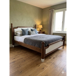 model dual tone solid acacia wood <b>queen</b> <b>size</b> <b>bed</b> <b>frame</b> white coloured panel bedroom furniture luxury double <b>bed</b> with turned post - Product Image 1