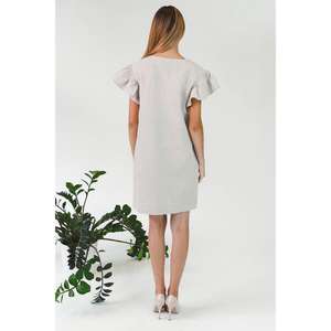 Vestido tipo camisero de lino bordado para mujer, de manga corta, estilo étnico informal. - Product Image 4