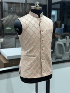 Luxury Blush <b>Pink</b> Diamond Embroidered Nehru Jacket for <b>Men</b> Premium Wedding <b>Waistcoat</b> Designer Modi Jacket Groom Reception - Product Image 4