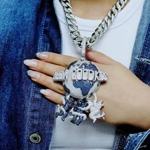 Collier pendentif Terre entièrement serti de moissanite, style Hip Hop, bijoux en argent AFEW Good Kids - Product Image 2