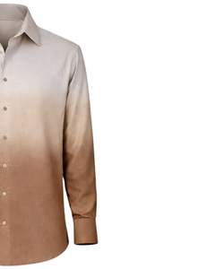 Chemise Formelle Homme Ombrée Beige Clair et Marron en Coton Premium à Manches Longues Boutonnée Style Smart Casual Fournisseur OEM Vente en Gros - Product Image 4