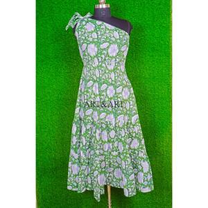 Vestido midi de un solo hombro para mujer, estampado floral, informal, sexy, de playa, 100% algodón, corte en A, transpirable. - Product Image 4