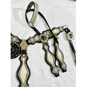 Ensemble de têtière et collier de poitrail pour cheval Western, en cuir noir, orné de strass et de motifs floraux, confortable et durable, pour l'équitation - Product Image 6