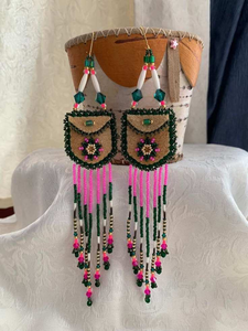 Elegant Floral Embroidery Beaded Drop <b>Earrings</b> Handmade with Colorful Glass Beads for Women - Product Image 3