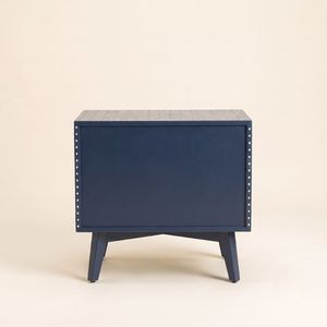 Elegant Navy <b>Blue</b> Bone Inlay <b>bedside</b> <b>Table</b> with Chevron Stripe Pattern with Unique Design Modern Furniture - Product Image 2
