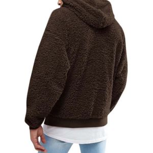 Sweat-shirt à capuche en sherpa marron surdimensionné pour homme, sweat-shirt en polaire décontracté pour l'hiver, coupe classique, couleur unie, design avec poche - Product Image 2