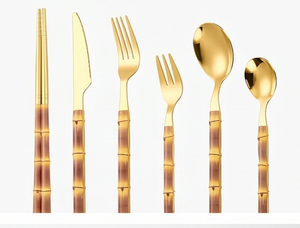 Gold Plated Stainless Steel Flatware <b>Set</b> With <b>Bamboo</b> Handle Modern Design Dishwasher Safe Fork Spoon Knife <b>Set</b> Wedding <b>Cutlery</b> - Product Image 1
