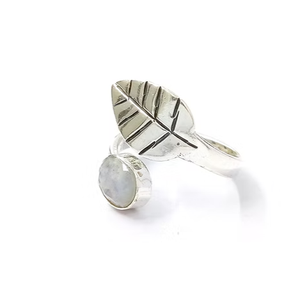 Natural Moonstone <b>Adjustable</b> Leaf <b>Ring</b> Handmade 925 <b>Sterling</b> <b>Silver</b> Gemstone Jewelry for Women - Product Image 2