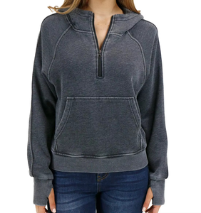 Chaqueta de Forro Polar con Capucha para Mujer, Manga Larga, Cierre de Cremallera, Bolsillo Tipo Canguro, Color Sólido, para Otoño, Corte Regular, Tejido de Poliéster - Product Image 1