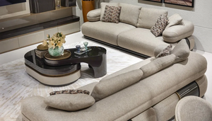 Modern Italian Solid Teak Wood Sofa Set Luxury Chunky 3 Seater Couches <b>Swivel</b> Accent Chairs Central Coffee <b>Table</b> Lounge - Product Image 5