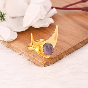 Trendy Rose <b>Quartz</b> Gemstone Brass <b>Ring</b> for Women Gold Plated Adjustable Fashion Jewelry - Product Image 2