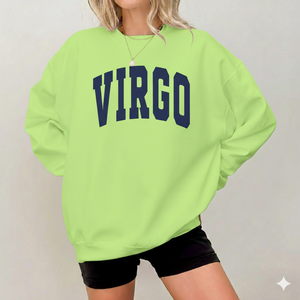เสื้อสตรีสีเขียวมะนาวทรงโอเวอร์ไซส์ คอกลม พิมพ์ลายตัวอักษร Virgo แขนยาวแบบดรอปโชว์เดอร์ ผ้าฝ้าย สไตล์สตรีทแวร์สำหรับฤดูใบไม้ร่วง คอเต่า - Product Image 4