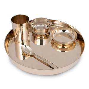 Juego de Vajilla Tradicional India en Oferta, Plato Thali de Metal de Latón Ecológico, Tazones Katori, Taza, Cuchara, Diseño Clásico - Product Image 5