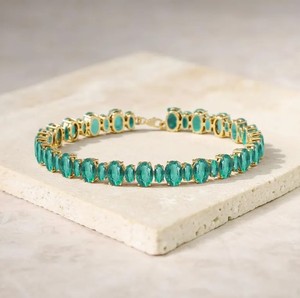 Pulsera con Dije de Esmeralda Cultivada en Laboratorio para Mujer, Plata de Ley 925, Oro, Elegante Gema Verde, Joyería de Lujo para Regalo de Fiesta para Ella - Product Image 4