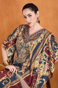 High Quality Designer Turkish Style <b>Kaftan</b> Women Polyester Handmade Batwing Sleeves V Neck Regular Fit Flared Hem Midi Eid - Product Image 5