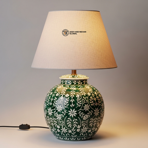 Lampe de table décorative avec incrustations vertes |   Éclairage artisanal haut de gamme pour chevet et salon - Product Image 6