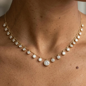 Collar de Gargantilla de Lujo Chapado en Oro de 18K con Diamantes, Corte Brillante Redondo, Cadena de Serpiente, Joyería de Boda para Mujer - Product Image 1