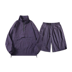 Lightweight Unisex Tracksuit Set Summer Stand Collar Half <b>Zip</b> Pullover and Elastic Waist <b>Shorts</b> - Product Image 4