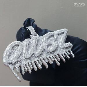 Colgante de Letra Personalizado con Incrustaciones de Moissanita en Plata de Ley 925, Estilo HipHop, con Efecto de Goteo, Colgante de Letra Inicial - Product Image 1