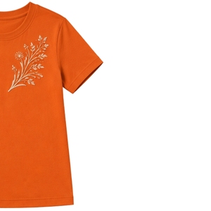 เสื้อยืดคอกลมผ้าฝ้ายปักลายดอกไม้สีขาวสำหรับผู้หญิงสีส้มแบบกำหนดเอง แขนสั้น สไตล์ลำลอง ผลิตตามสั่ง OEM คุณภาพพรีเมียม แฟชั่นฤดูร้อน - Product Image 4