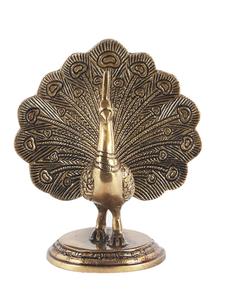 Sculpture de paon dansant en laiton, blanc antique - Product Image 1
