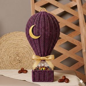 Purple <b>Eid</b> Mubarak <b>Gift</b> Basket Woven Rattan Hot Air Balloon Shaped <b>Gift</b> <b>Box</b> Ramadan Festival Packaging For Premium Treat - Product Image 3