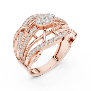 Anillo de Compromiso Ovalado de Oro Rosa con Diamantes y Diseño Cruzado con Diamantes Laterales para Mujer - Product Image 4