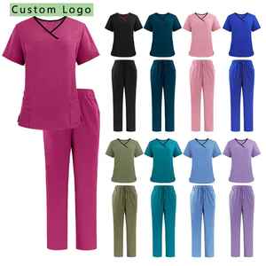 Elasticity Fabric Spandex Polyester <b>Scrub</b> <b>Set</b> Hospital Nurse <b>Scrub</b> Suit V Neck Casual Tops Pants <b>Set</b> Nursing <b>Scrubs</b> <b>Sets</b> - Product Image 6