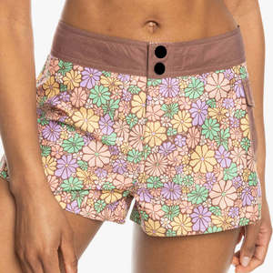 Shorts de plage pour femmes à imprimé floral, taille haute, fermeture boutonnée, séchage rapide, style décontracté, coupe régulière, en spandex et polyester tricoté - Product Image 1
