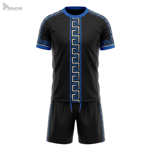 Kit de football personnalisé en polyester 100% sublimé, col rond, manches raglan, rayures verticales grecques, uniforme de football - Product Image 1
