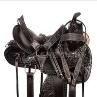 Selle de cheval western professionnelle en cuir de vachette véritable, avec arceau en bois, sculptée à la main, confortable, assise profonde, quincaillerie en laiton, modèle