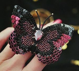 Designer Handmade Embroidery Brooch with Pearls Beads and Sequins - Product Image 5