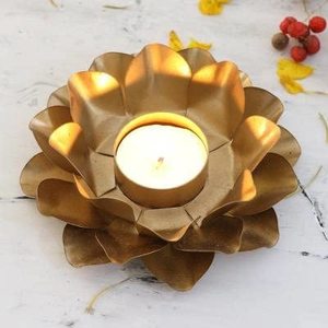 Golden Metal Lotus Flower T-Light Candle <b>Holder</b> Decorative Table <b>Tealight</b> Stand for Home Living Room Decor - Product Image 1