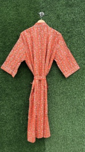 Kimono de Algodón con Estampado Floral de Bloques Indios, Largo, Abierto por Delante, Cuello en V, Estilo Boho Casual, para Playa, Verano, Primavera, Ecológico - Product Image 6