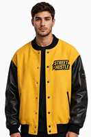 Blouson universitaire respirant grande taille pour homme avec manches en laine, blocs de couleur, patchs lettres, style streetwear, blouson de baseball avec garniture en fourrure de mouton