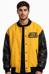 Chaqueta Varsity Transpirable para Hombre, Tallas Grandes, con Mangas de Lana, Bloques de Color, Parches de Letras, Estilo Urbano, Chaqueta de Béisbol con Ribete de Piel de Oveja - Product Image 3