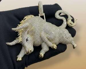 Colgante de Plata 925 con Moissanita VVS de Corte Redondo para Hombre, Estilo Hip Hop, con Incrustaciones, Pasa el Test de Diamante, Regalo para Amantes de Animales - Product Image 4