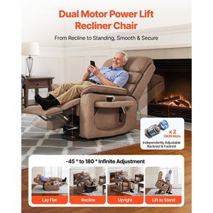 Sillón Reclinable Eléctrico de Doble Motor con Masaje Térmico, Posición Infinita Ajustable, Ancho Medio, para Personas Mayores - Product Image 2