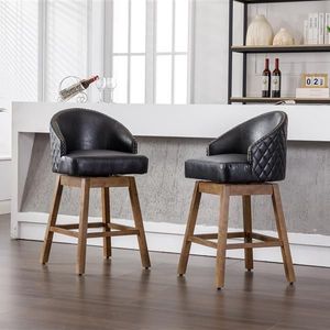 Set di 2 Sgabelli da Bar Alti con Rotazione a 360 Gradi, Seduta in PU e Struttura in Legno per Cucina e Sala da Pranzo - Product Image 2
