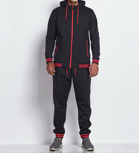 Nouveau design tendance : Ensemble de jogging pour homme, coupe ajustée, en molleton uni (Spandex/Coton), avec sweat à capuche zippé et bordures côtelées contrastantes - Product Image 3