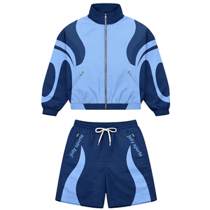 Conjunto Corto de Chaqueta Cortavientos para Mujer, Poliéster y Elastano, Soft Shell, Azul con Paneles Amarillos, Sublimación, Logotipo Personalizado, Shorts Cortavientos para Hombre - Product Image 6