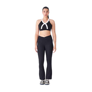 Black White Striped Yoga Set Racerback Crop <b>Top</b> High Waist Flare Pants Full Length Spandex Polyester Breathable Workout Wear - Product Image 1