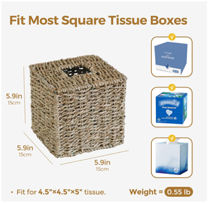 Artex Hai Nam - Cubierta para caja de pañuelos de papel de junco marino tejido, organizador de estilo bohemio, color natural, forma cuadrada - Product Image 6