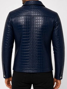 Chaqueta de Cuero y Lona Personalizada para Hombre Dumela, Estilo Motero, Cuello Alto, Cierre de Cremallera, Corte Ajustado, Tinte Liso, Grabado - Product Image 4