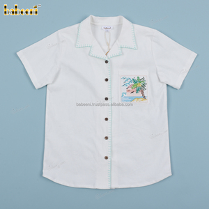 Chemise en lin décontractée pour adolescents, col en V, manches courtes, respirante, séchage rapide, 100% lin, brodée, certifiée OEKO-TEX - Product Image 5