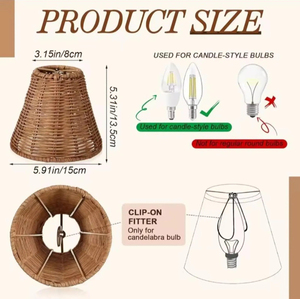 DIY Set of 6 Woven Rattan <b>Lamp</b> <b>Shades</b> Empire <b>Clip</b> <b>On</b> Chandelier Handmade Boho Lighting <b>Shade</b> Covers - Product Image 2