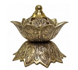 Premium Handcrafted Brass Lotus Design <b>Bakhoor</b> Burner with Lid Vintage Incense Burner for <b>Oud</b>, Dhoop & Home Decor - Product Image 2